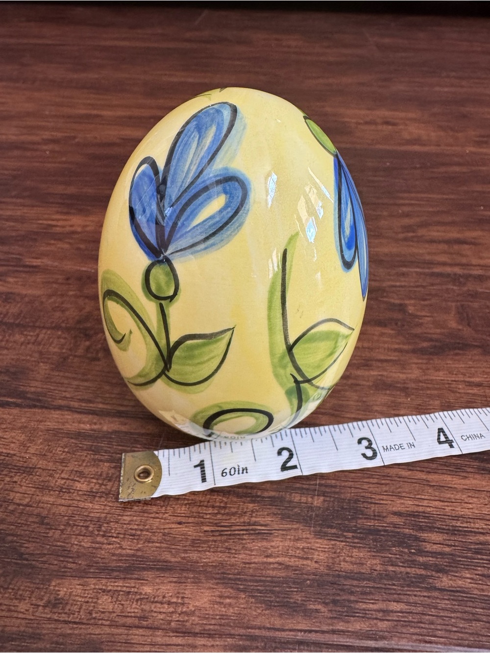 Vicki Carroll Hand-Painted Ceramic Decorative Egg with Blue Floral Design - Picture 4 of 6